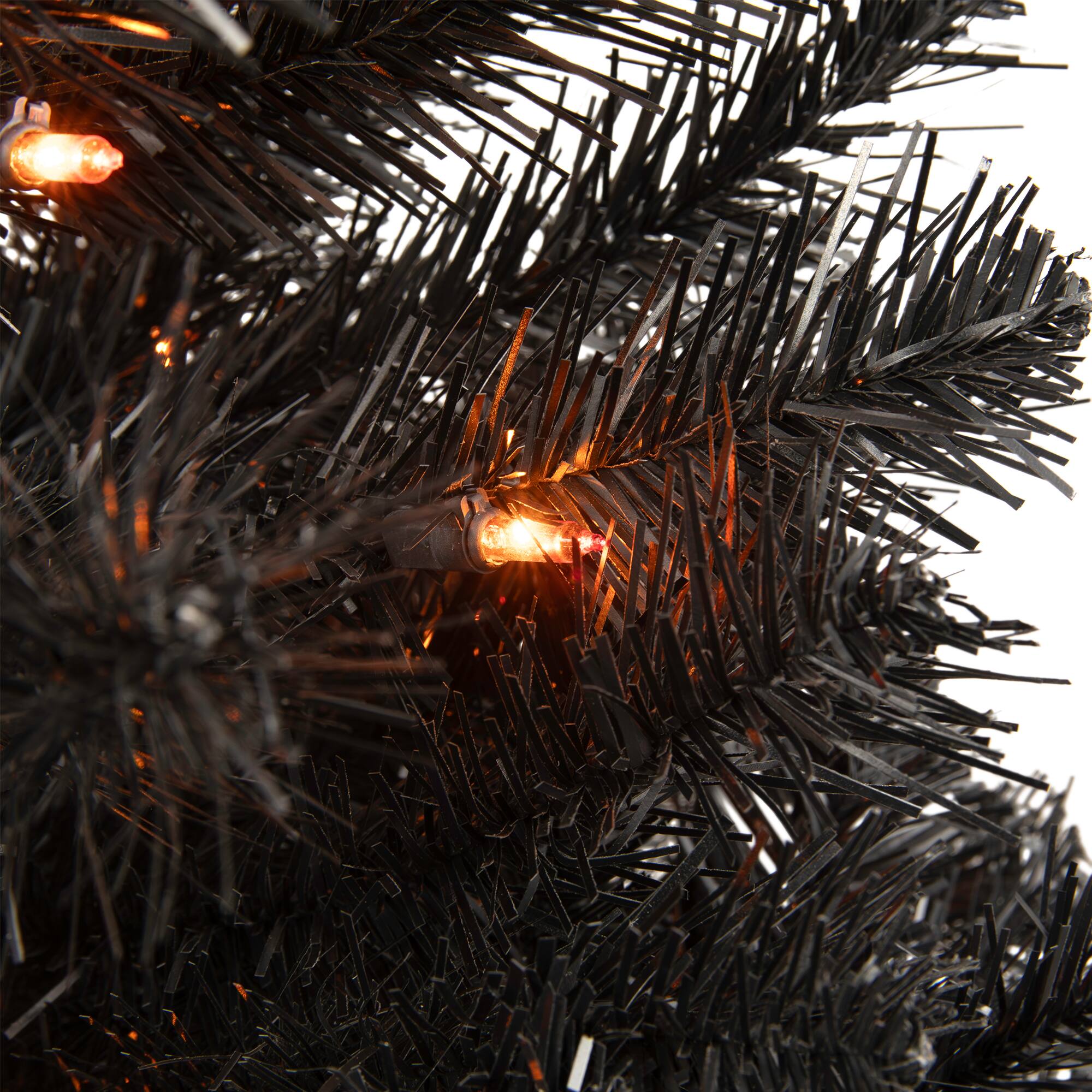 3ft. Pre-Lit Black Noble Spruce Artificial Halloween Tree, Orange Lights